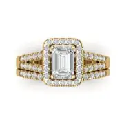 1.6ct Emerald Round Cut Halo anniversary Ring bridal Set 14k Yellow Solid Gold