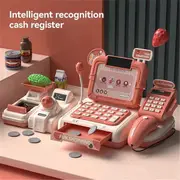 Kids Cash Register Pretend Cash Register Pretend Play Calculating Kids Accessories Scanner &Sounds Light Cash Register,A Coral Orange