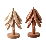 2PCS Wooden Trivets for Hot Dishes Tree Shape Trivet Set Trivets for Hot Dishes Foldable Heat Pads As Shown