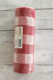 Handmade Holiday Red & White Mesh Plaid Ribbon 10” Wide X 30 Ft Wreaths Decor