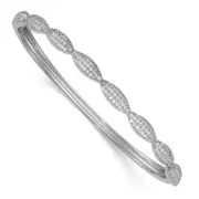 Sterling Silver Rhodium-plated Polished Fancy Scalloped CZ Hinged Bangle
