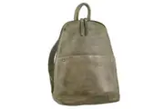 Milleni Ladies Genuine Italian Leather Backpack Bag Twin Zip - Olive
