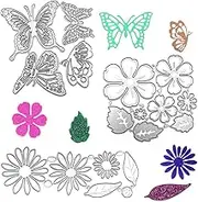 AFUNTA Metal Die Cuts Embossing Stencil Tool, 2 Sets Flower Leaves Shape 14 Styles 3D Die Cuts Stencil & 4 Pcs Butterfly Shape Cutting Dies for Album Decoration, Greeting Card DIY Craft Decoration
