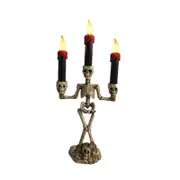 3-Arms LED Skeleton Candle Light Stand for Halloween Party Home Decor Battery Powered Red three candles