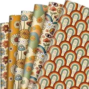 Whaline 12 Sheet Retro Wrapping Paper Boho Style Gift Wrap Bulk Vintage Floral Rainbow Art Paper for Birthday Wedding Baby Shower Wedding DIY Crafts Gift Packing, 19.7 x 27.6 Inch