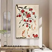 Modern 100% Hand Painted Big Size Artwork - Persimmon Tree Fish Scenery Texture Home Oil Painting,Artwork Decoration for Office Living Room Bedroom Stairway Decoration,As Shown,120 X 200Cm(47''X80'