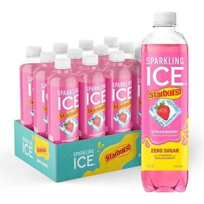 Sparkling Ice STARBURST Strawberry, Zero Sugar 17 fl oz Bottles (Pack of 12)