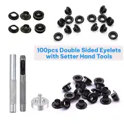 Double Sided Eyelets Black 5mm 100pcs Grommet Set with DIY Setter Hand Tool Kit