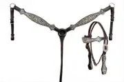 Western Leather Tack Set of headstall and Breast Collar with Printed overlay