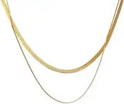 [Nausikaa] 18K Gold Necklace for women trendy, Dainty Chunky Snake Chain, Stackable Layering Choker, Non Tarnish Girl Pendents - Shaped