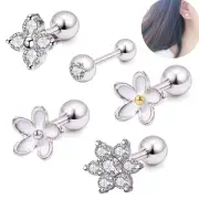 Flower Helix Tragus Cartilage Piercing Stud Earrings Ear Ring Stainless SteYUGA