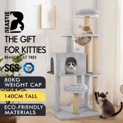 BEASTIE Cat Tree Tower Scratching Post Wood Scratcher Condo House Bed 141cm