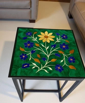Handmade Square Malachite Coffee Table – Unique Stone Furniture for Modern Decor
