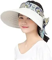 [FETION] Women Long Brim Sun Visor Hat Girls Sun Protection Hat Summer Sun Visor Hat Ladies Adjustable Beach Travel Hat/695 (Color : Beige)
