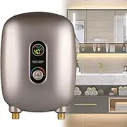 Instant Water Heater 6500W 220V Mini Electric Instant Water Heater with LED Display,for Home Kitchen Washing,Portable Water Heater,Gold