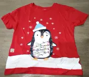 boy CHRISTMAS NEW NWT RED TEE SHIRT 8-9 penguin in lights flakes CODE WORKS