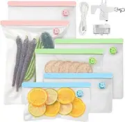 [SealVax] Reusable Vacuum Seal Bags – 6-Pack Sous Vide & Freezer Bags with Handheld Sealer, Liquid Isolator, iOS/Android Compatible – BPA-Free, Award-Winning (Includes 3 Sizes + USB-C Cable)