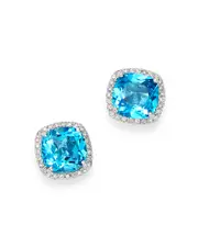 Bloomingdale's Fine Collection Blue Topaz & Diamond Stud Earrings in 14K White Gold