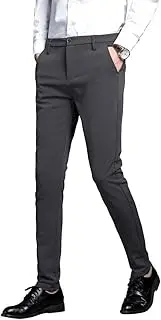 [Plaid&Plain] Men's Stretch Dress Pants Slim Fit Skinny Suit Pants