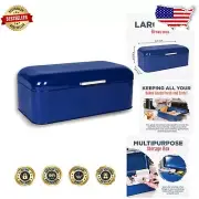 Stainless Steel Blue Bread Box with Air Venting for Maximum Freshness - 2 Loaves