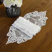 Soft and Elastic Lace Table Flag for Tea Table TV Cabinet Wrinkle Resistant and Stylish Decorative Tablecloth Polyester, White, 26 * 250CM