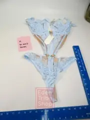 For Love & Lemons One Piece Lace & Tulle Strappy Underwire Blue Size M NWT