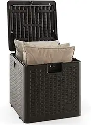 Giantex 106 L Patio Deck Box, All Weather Storage Container w/ Lockable Lid, Large Square Storage Bin for Pillows, Cushions, Tools, Pool Supplies, Indoor Outdoor Deck Storage Box for Yard, Garden, Brown