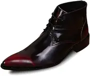 [Generic] Ankle Boot for Men High Top Boot Lace Up StyleGenuine Leather Retro Colors Pointed Toe Flats Block Heel Waterproof