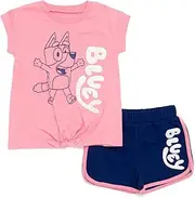 [Bluey] Girls T-Shirt and French Terry Dolphin Shorts Outfit Set Toddler to Big Kid Sizes (2T - 10-12)