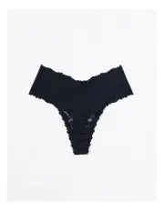[Aerie] Show Off Rosey Lace Thong Underwear in True Black