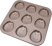 9 Cups Cute Animal Cupcake Pan Non Stick DIY Baking Pan Carbon Steel Cartoon Cupcake Tin, for Family Use, with Cute Designs, Versatile and Easy to (Bunny)