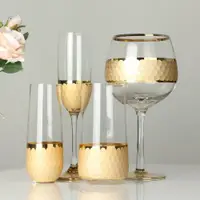 在飛比找ETMall東森購物網優惠-創意雕刻水晶蜂巢金邊套裝玻璃杯