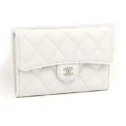 CHANEL Matlasse Tri Fold Wallet Leather White AP0232
