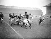 South Africa Ernst Dinkelman looks pass ball he tackled 1952 Rugby Union Photo
