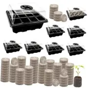 Seed Starter Kit 8 Pack 96 Cells 8pcs 12cell Black Seed Trays+100 Peat Pellets