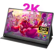 2K 2560*1600 Portable Monitor 16 inch QHD Gaming Monitor 16:10 PC Screen 400nits