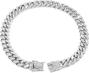 AIMALL Cuban Dog Collar Necklace with Safety Buckle, Metal Chain, and Artificial Diamonds, Adjustable Sizes 16-24 Inches, Gold or Silver