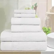 [Superior] Turkish Cotton Herringbone Solid 6-Piece Towel Set, Ultra Plush Towels for Bathroom, Shower, Spa, Home Accessories, Includes Face, Hand, Bath Towels, Apartment, Airbnb Basics, White