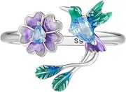 [Generic] Delicate CZ Bird Flower 925 Sterling Silver Ring for Women Birthday Wedding Spring Statement Hummingbird Daisy Open Wrap Finger Rings Comfort Fit Adjustable Cute Jewelry Gift, Sterling Silver, Cubic
