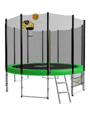 [Kahuna] Blizzard 8ft Round Spring Trampoline with Net Mat Ladder and Basketball Set Green