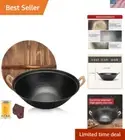 Cast Iron Wok Pan 14.9 inch Large SUGUO Wok Stir Fry Pan Flat Bottom with Dua...
