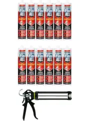 Soudal Fix All High Tack Adhesive Sealant Aluminium Grey 290ml 12 Pack + Gun Kit