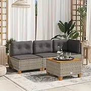 Garden Table Outdoor, Acacia Wood Top - Grey Poly Rattan Patio Table, Small Foldable Cocktail Tables for Party, 55x55x36 cm