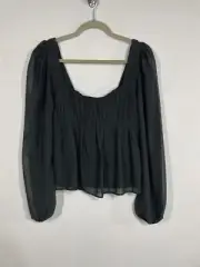 Abercrombie Fitch Top Women Small Black Baby Doll Sheer Sleeve Whimsy Goth NEW