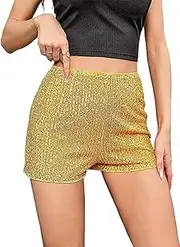 [Generic] Sequin Shorts Sequins High Elastic Waist Sequined Short Solid Glitter Party Shorts for Women