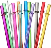 24 PCS, Reusable Straws with 4 Brushes, 10.5" Long Tritan Hard Plastic Straws, 12 Colors Translucent Replacement Drinking for 16OZ-32 OZ Tumblers, Cups, Jars, Stanley, YETI, Starbucks, BPA Free