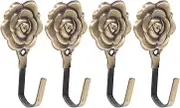 BESPORTBLE Unique Decorative Curtain Tiebacks Metal Rose Flower Design Heavy Duty Wall Mounted Hooks Set of 4