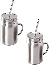 iplusmile 2Pcs Stainless Steel Sublimation Mugs Double Wall Insulated Jars with Straw Capacity Storage Containers for Cold Drinks and Beverages