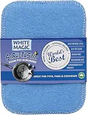 [White Magic] Scrubtastic Foam Pot Scrubber – Safe for Non-Stick, Stainless Steel, and Cast Iron, Eco-Friendly, Odour-Free, Dishwasher Safe – 100% Cotton with Water-Based Coating – 17 x 12 cm