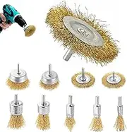 9 Pcs Drill Wire Wire Brush Wheel Cup Brush Set, Heavy Duty Drill Wire Wheel Cup Flat Brush Cleaning Sanding Set, For drilling 1/4 inch handle, derusting, paint surface and small space can be treated